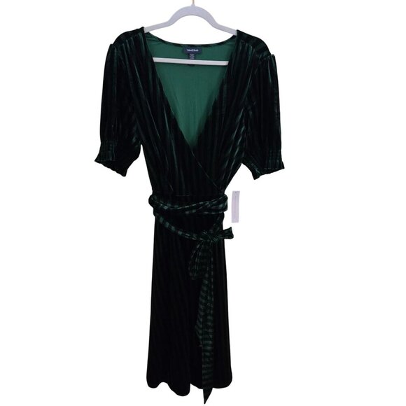 Modcloth NWT A Victorian Drama Green Striped Velvet Wrap Midi Dress Size XL - Picture 2 of 12